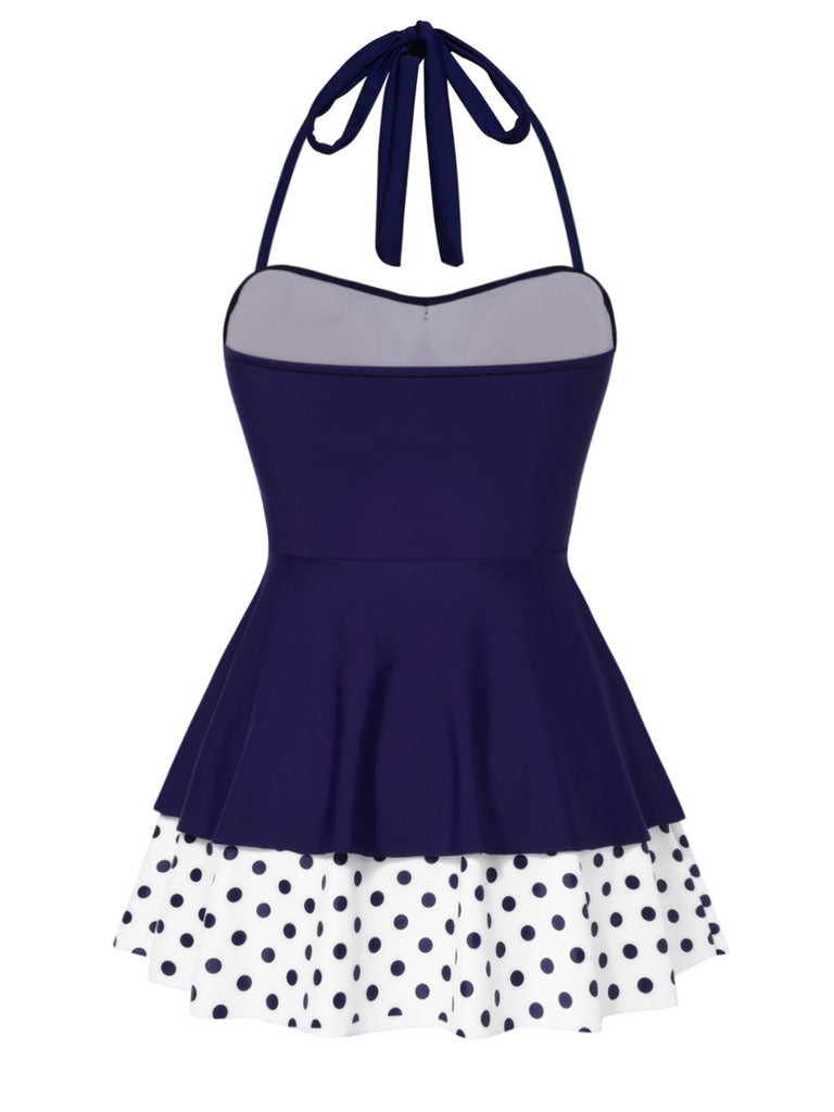 Costumi intero a pois con scollo all'americana blu anni '40