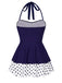 Costumi intero a pois con scollo all'americana blu anni '40