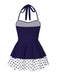 [Prevendita] Costumi intero a pois con scollo all'americana blu anni '40