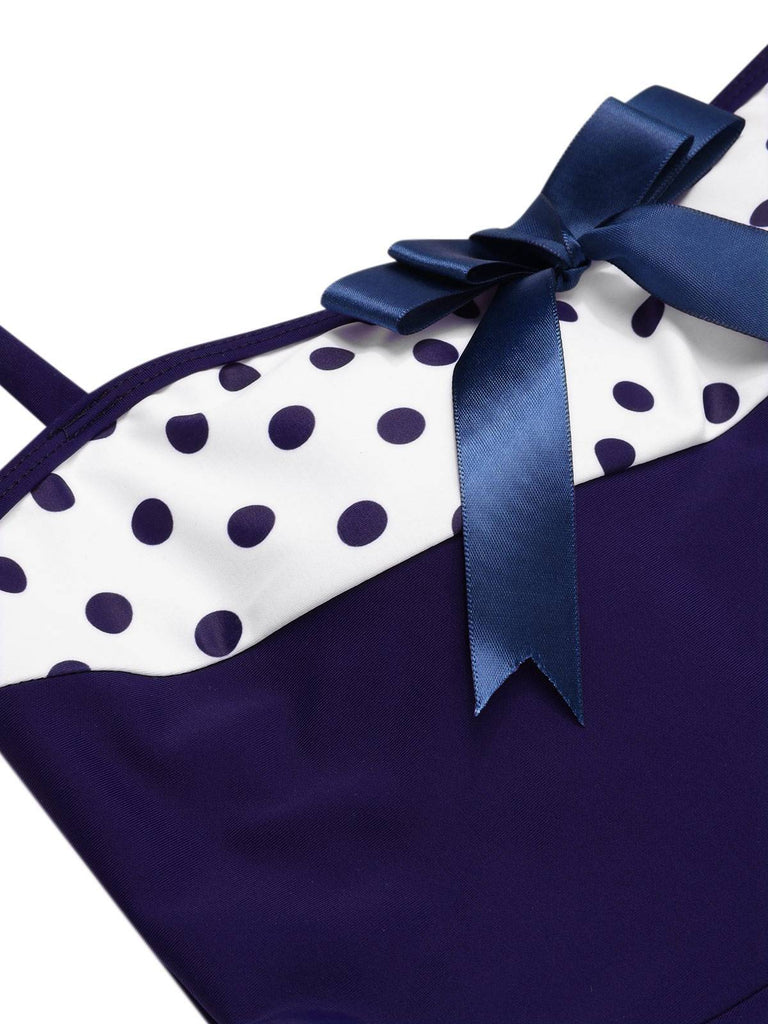 Costumi intero a pois con scollo all'americana blu anni '40