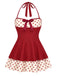 Costumi intero a pois con scollo all'americana blu anni '40