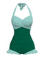 Costumi intero a righe scollo all'americana verde anni '40