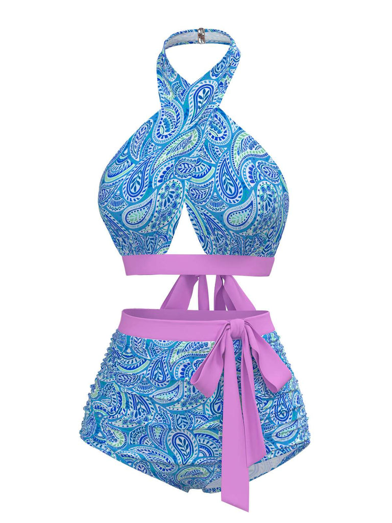 Costumi stampa paisley ferretto incrociato violetto anni '70