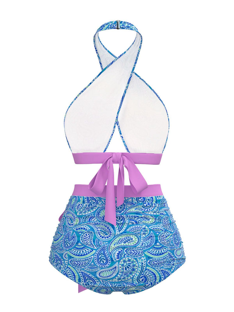 Costumi stampa paisley ferretto incrociato violetto anni '70