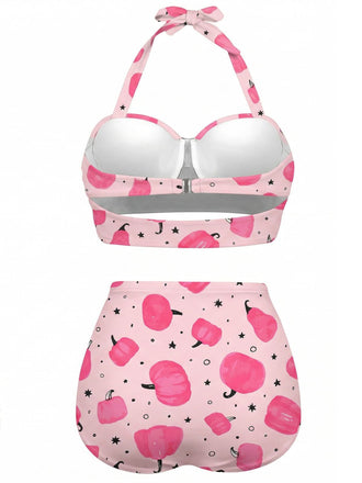 [Prevendita] Costumi con stampa zucca e lacci rosa anni '50