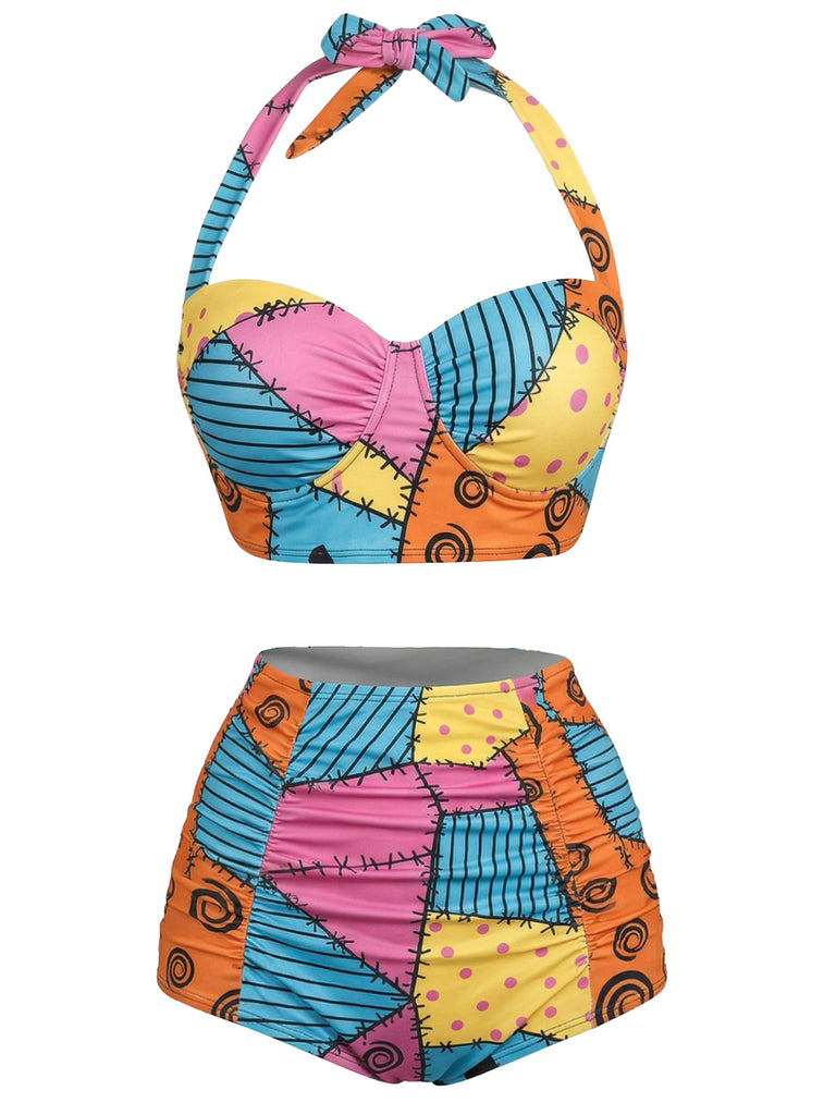 Costumi con stampa floreale e lacci nero anni '50