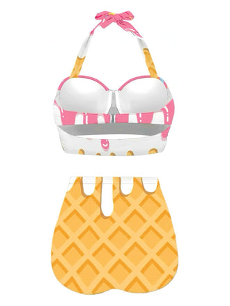 Bikini cono gelato con scollo all'americanae bianco anni '70
