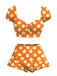 Set bikini plaid con maniche a sbuffo multicolore anni '70