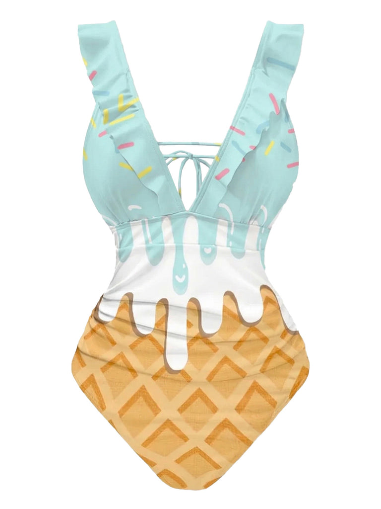 Costumi intero gelato volant e lacci dietro rosa anni '70