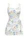 Costumi intero stampa vegetali scollo quadrato bianco anni '40