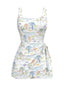 Costumi intero stampa vegetali scollo quadrato bianco anni '40