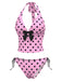Set bikini a pois scollo all'americana fiocco rosa anni '70