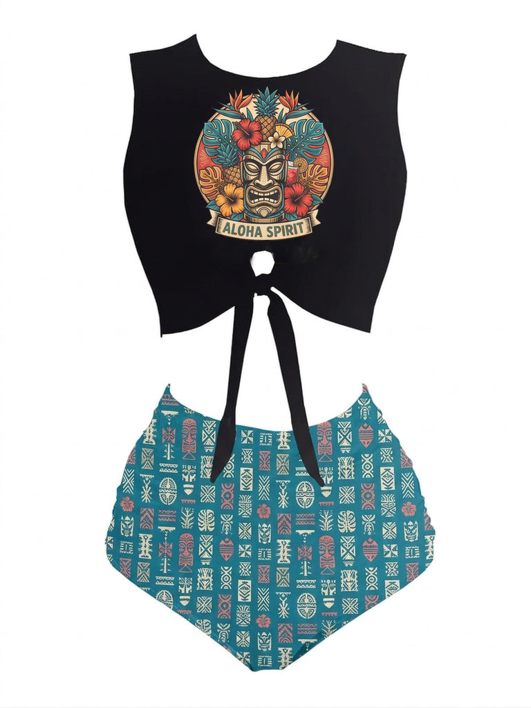 Set tankini con spiaggia e scheletro nero anni '80