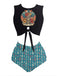 Set tankini con spiaggia e scheletro nero anni '80