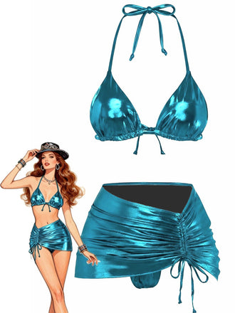 Bikini metallizzato con scollo all'americana anni '70