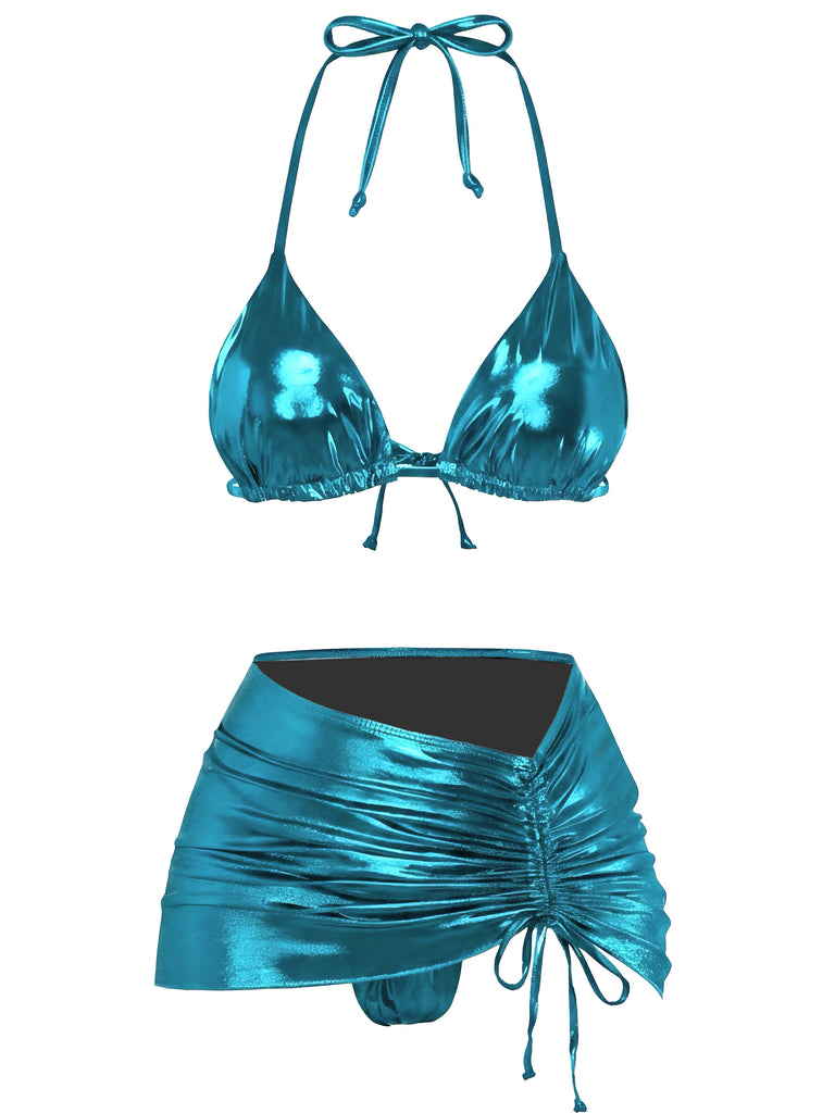 Bikini metallizzato con scollo all'americana anni '70
