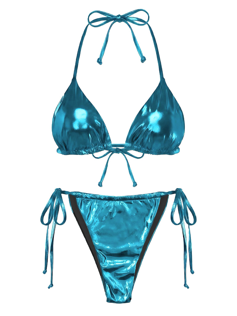 Bikini metallizzato con scollo all'americana anni '70