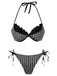Set bikini a righe in rete con fiocco grigio anni '60