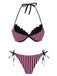 Set bikini a righe in rete con fiocco rosa anni '60