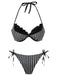 Set bikini a righe in rete con fiocco rosa anni '60