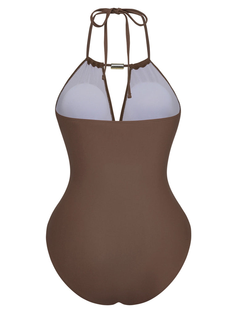 Costumi intero con scollo a V profondo e arricciato anni '40