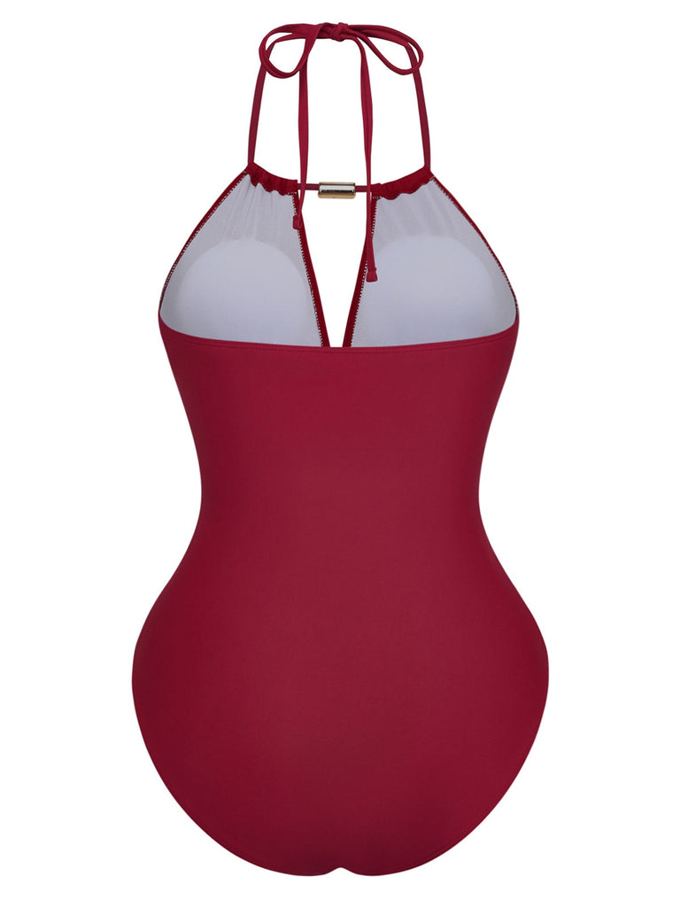 Costumi intero con scollo a V profondo e arricciato anni '40