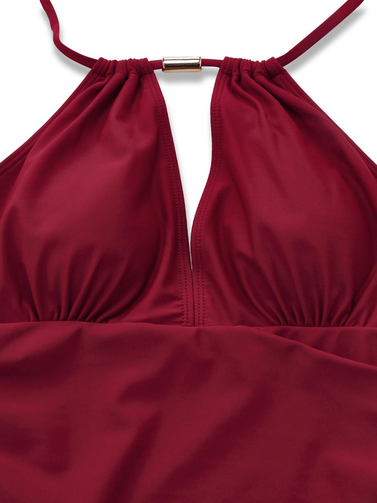 Costumi intero con scollo a V profondo e arricciato anni '40