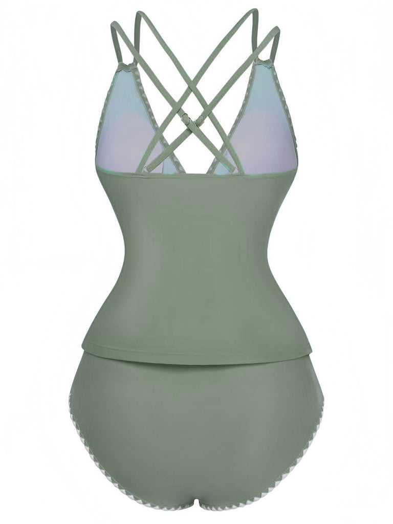 Set tankini con scollo a V profondo e schiena incrociata anni '40