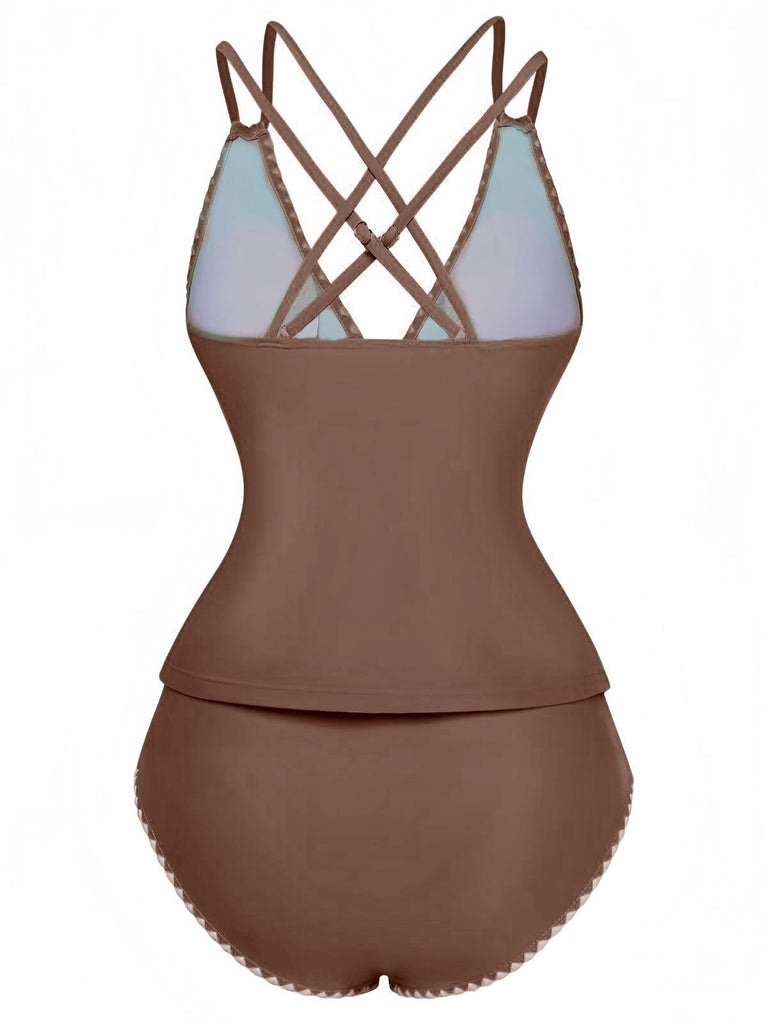 Set tankini con scollo a V profondo e schiena incrociata anni '40