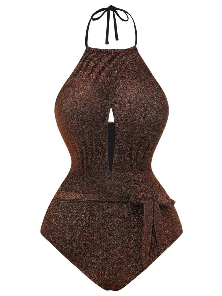 Costumi intero con fiocco e scollo all'americana glitterato anni '40