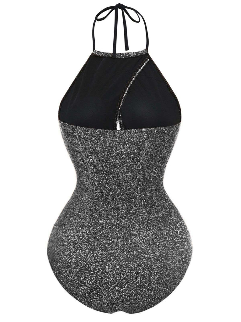 Costumi intero con fiocco e scollo all'americana glitterato anni '40