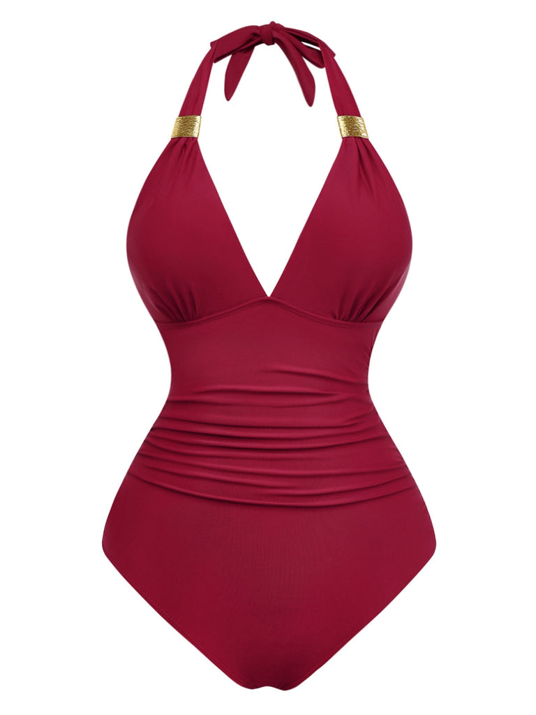 Costumi intero con volant e scollo a V profondo anni '40