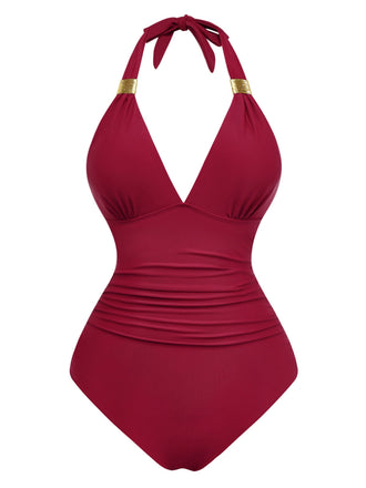 Costumi intero con volant e scollo a V profondo anni '40