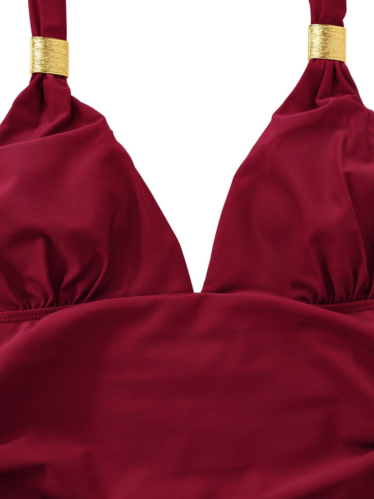 Costumi intero con volant e scollo a V profondo anni '40