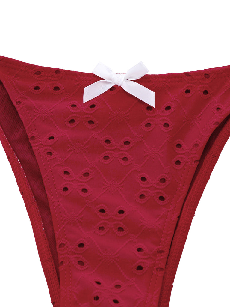 Tankini rosso anni '60 con volant e ricami