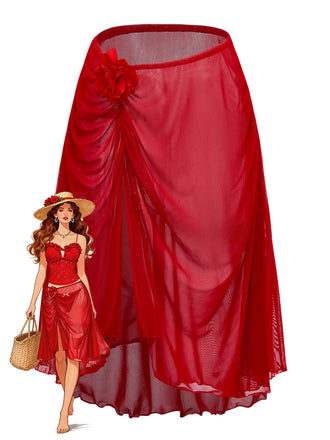 [Prevendita] Copricostume rosso anni '60 con floreale 3D a rete