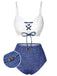 Bikini blu anni '40 effetto denim con spalline sottili