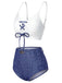 Bikini blu anni '40 effetto denim con spalline sottili