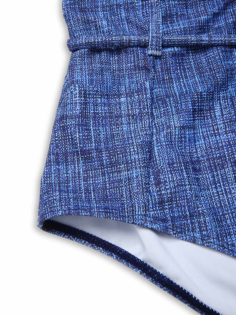 Bikini blu anni '40 effetto denim con spalline sottili