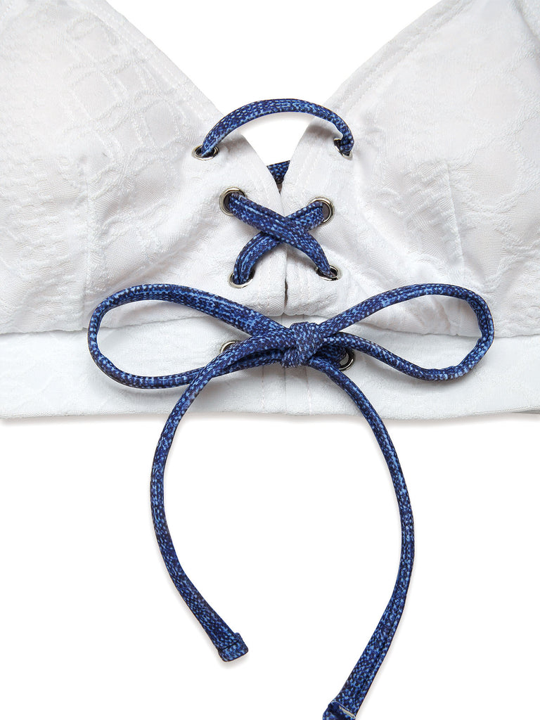 Bikini blu anni '40 effetto denim con spalline sottili