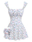Costumi bianco anni '70 floreale a volant e scollo quadrato