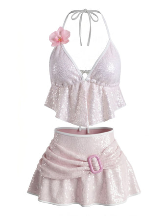 Costumi Anni '80 Paillettes 3D Floreale e Dettaglio Fibbia