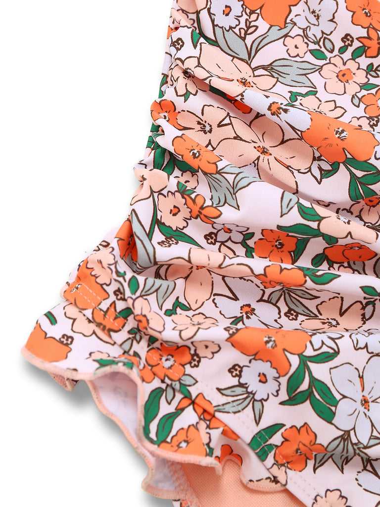 Costume Intero a Fiori con Maniche a Aletta e Volant Anni '50 5