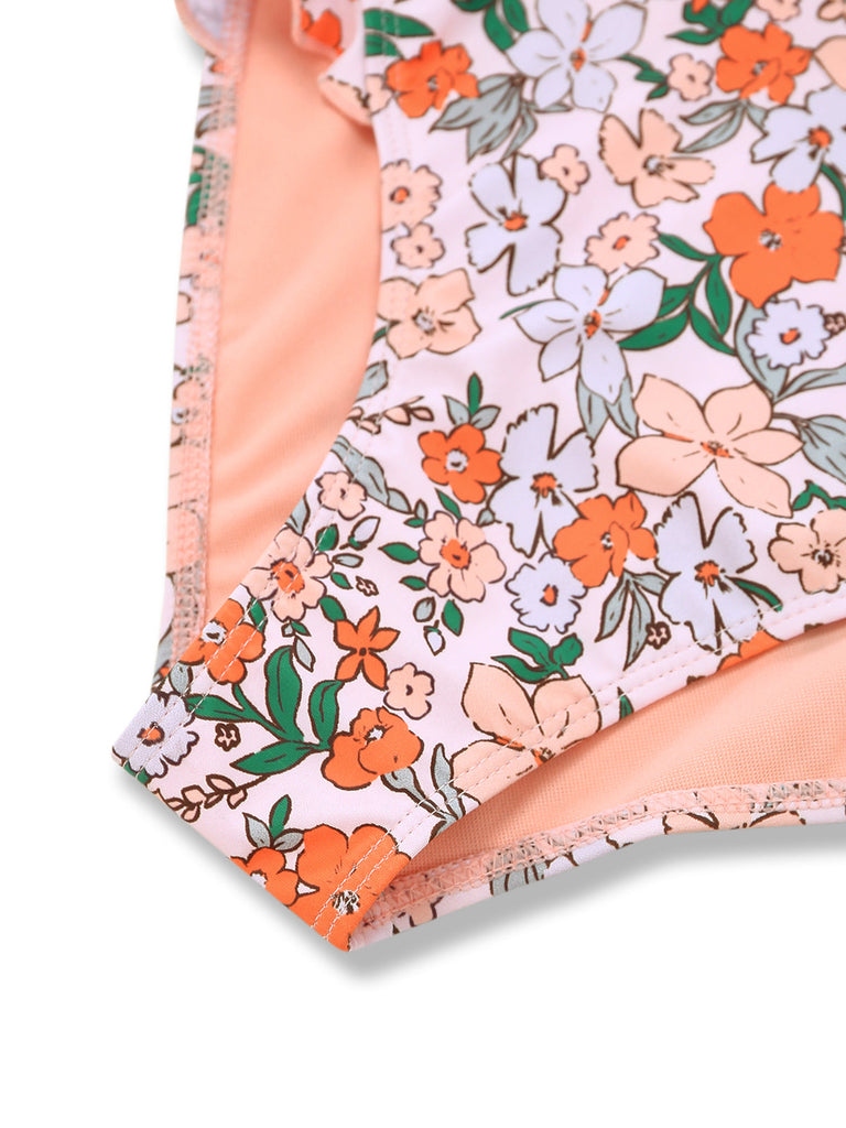 Costume Intero a Fiori con Maniche a Aletta e Volant Anni '50 6