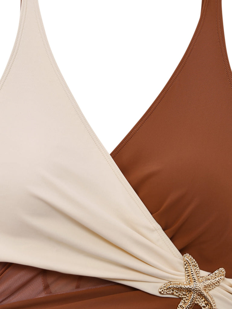 Costumi intero anni '50 stella marina con scollo a V