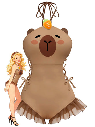 [Prevendita] Costumi intero con stampa capibara marrone anni '60