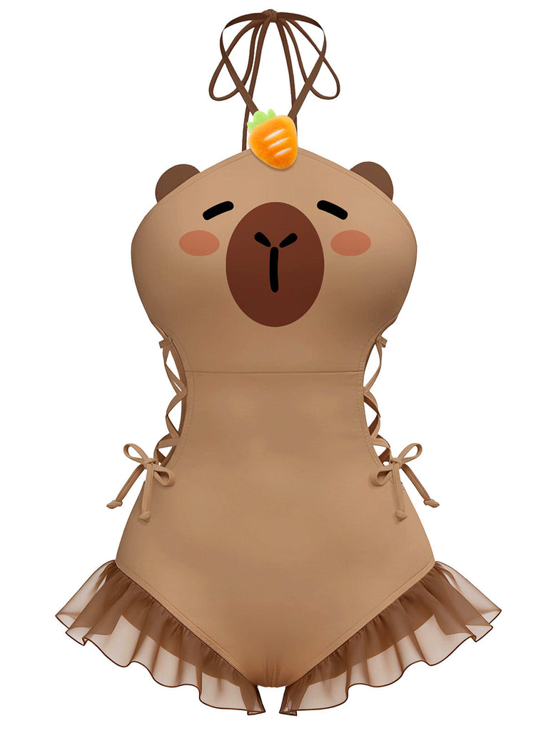 [Prevendita] Costumi intero con stampa capibara marrone anni '60