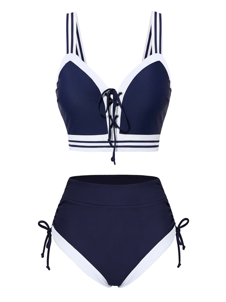 [Prevendita] Bikini a righe stile nautico con lacci blu anni '40