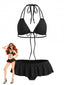 Set Bikini Nero Anni '50 a Pois con Volant con Allacciatura