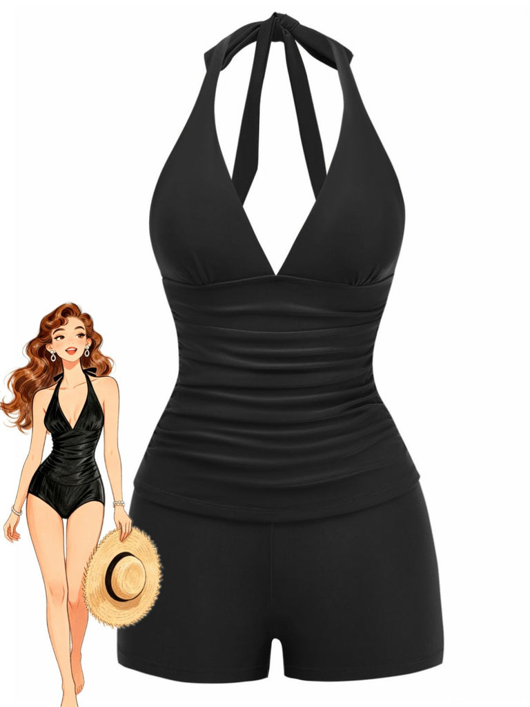 Set Tankini con Allacciatura all'Americana e Pantaloncino Anni '40